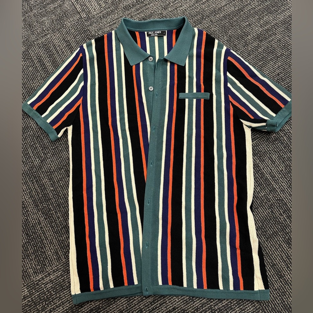 Paul Jones Vertical Striped Green Collar Button Down- Men’s Large